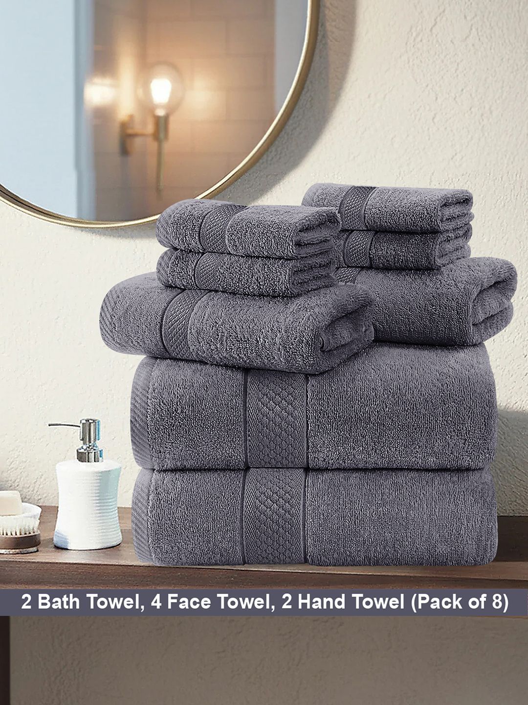 Myntra Elegant Homes Grey Cotton 550 GSM Towel Set-image-2