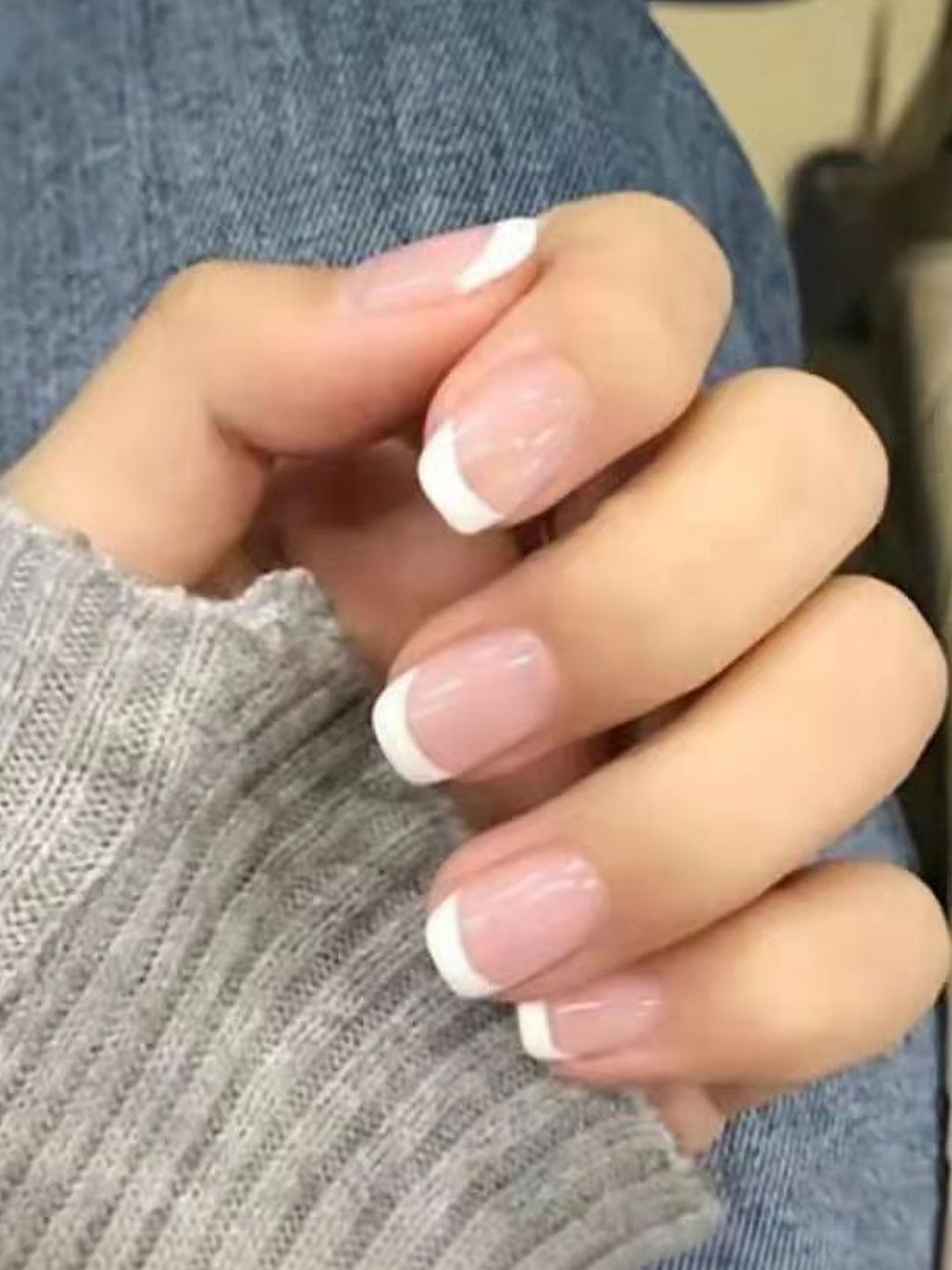 TheVineGirl Set Of 24 Reusable Artificial Press On Nails With Glue - French Manicure Style-picture-52