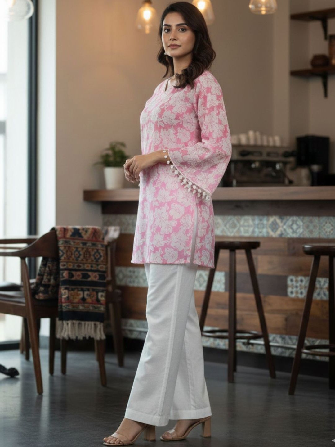 OZIA Floral Printed V-Neck Pure Cotton Kurti-picture-21