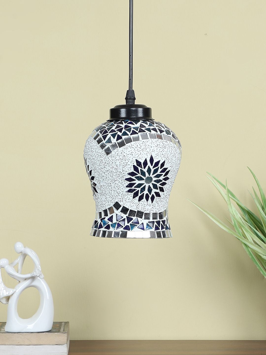 Aura Multicoloured & White Textured Glass Traditional Ceiling Lamp-picture-55
