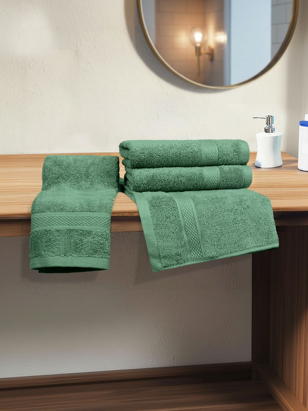 Aura 4Pcs Green Pure Cotton 500 GSM Hand Towels-image-17