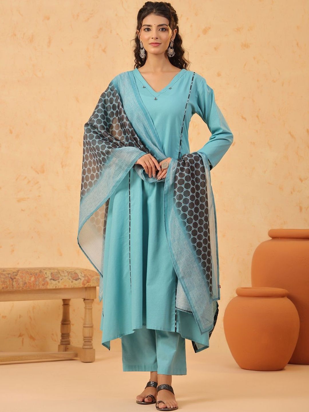 Span Women Regular Pure Cotton Kurta with Trousers & With Dupatta-picture-28