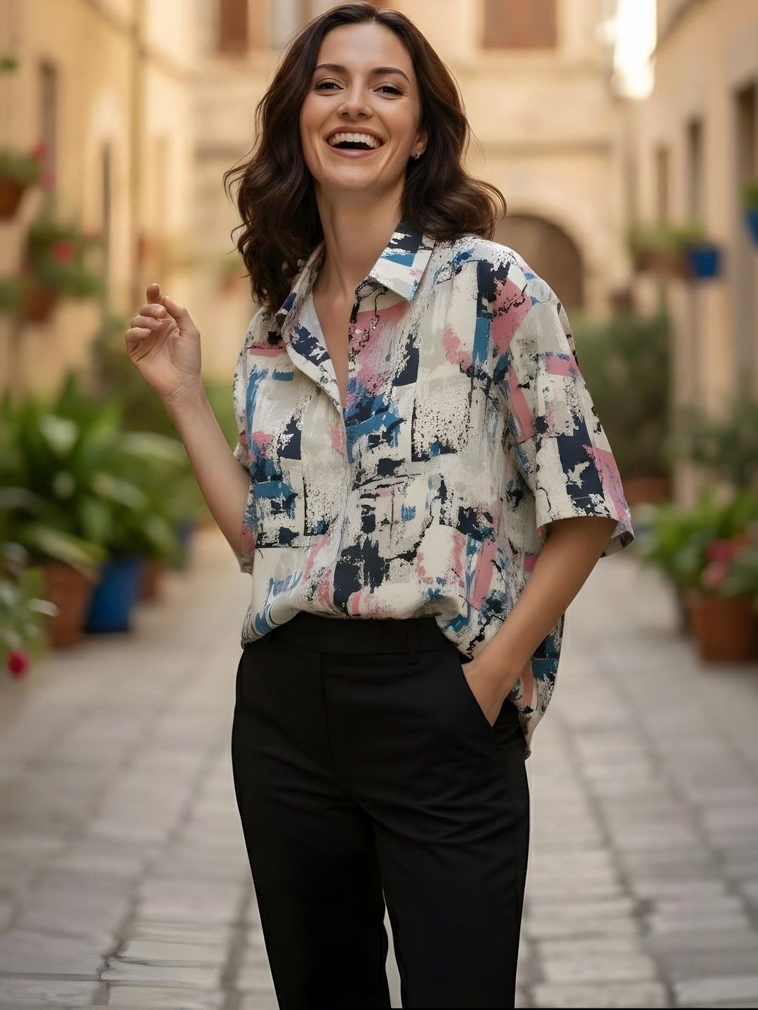 The Roadster Lifestyle Co Abstract Printed Shirt Style Top-picture-10