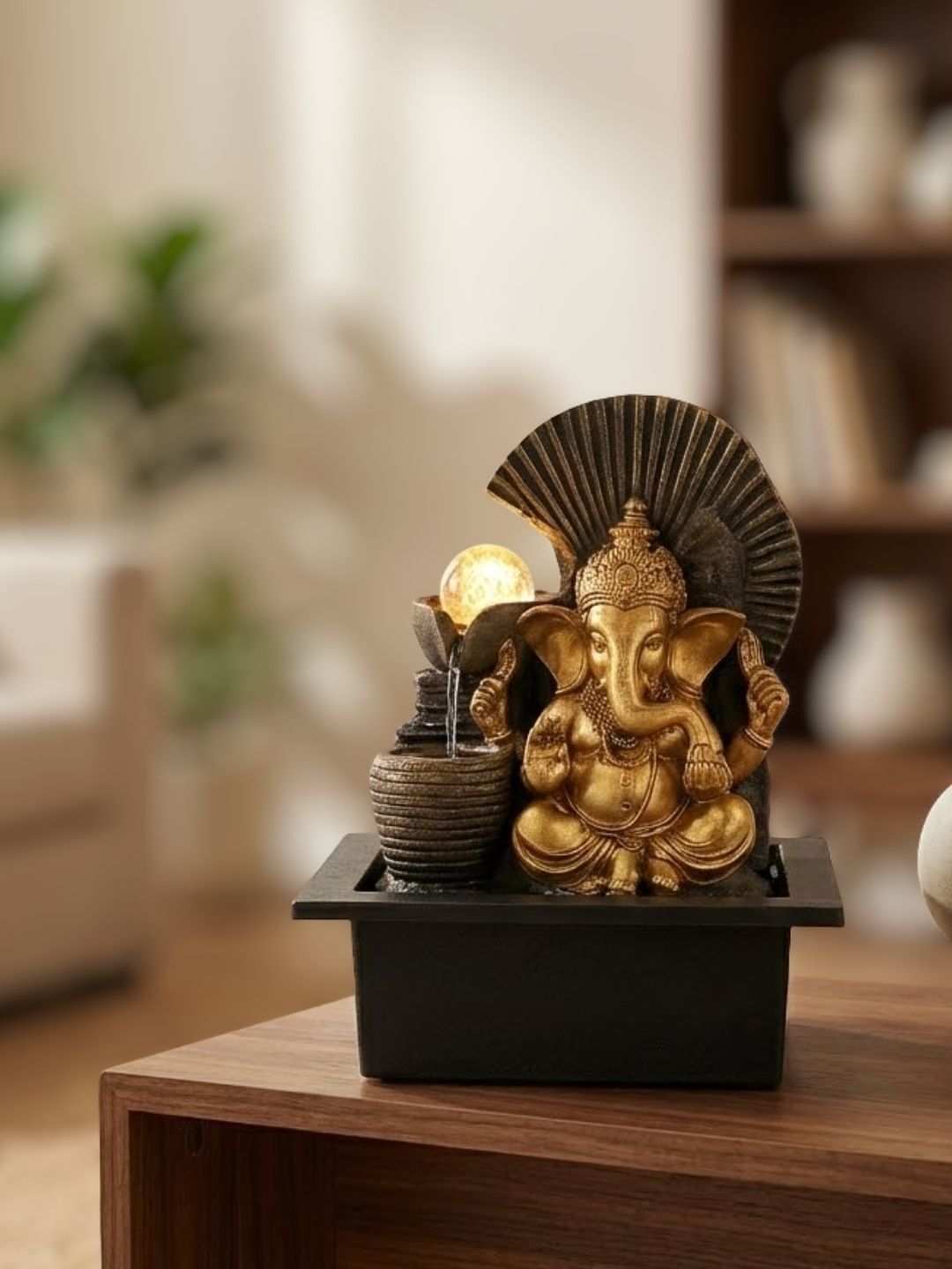 HomeTown Impression Yellow & Black Textured Medium Ganesha Water Fountains
