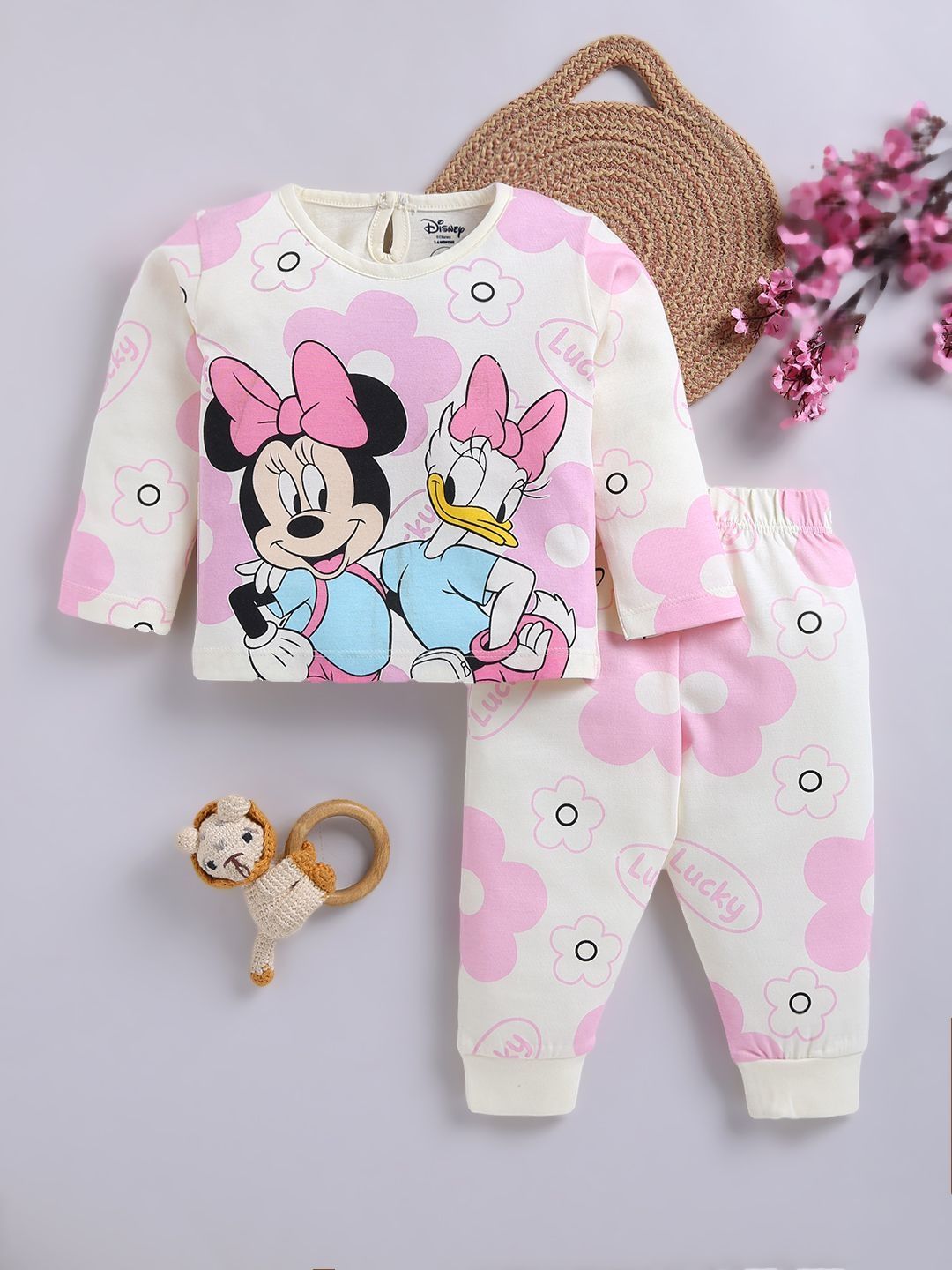 YK Disney Girls Printed T-shirt with Pyjamas
