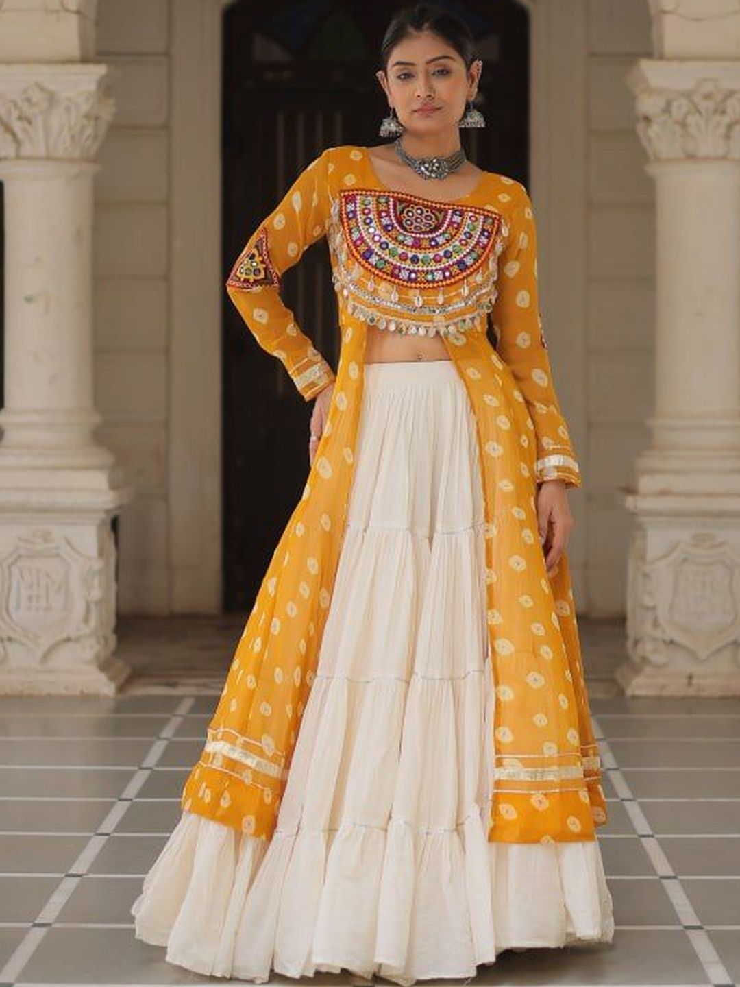 Livewear Embellished Mirror Work Ready to Wear Lehenga &-image-38