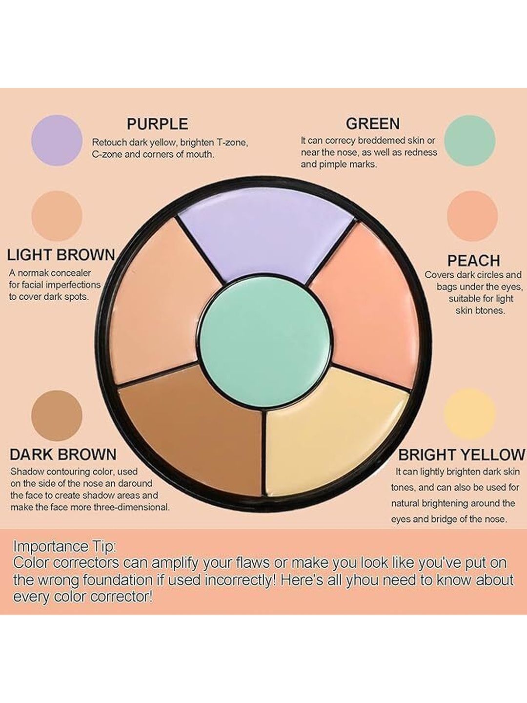 WRYAK T-Fit 6-In-1 Pro Concealer Palette - Purple Green Peach Light & Dark Brown & Yellow-image-37
