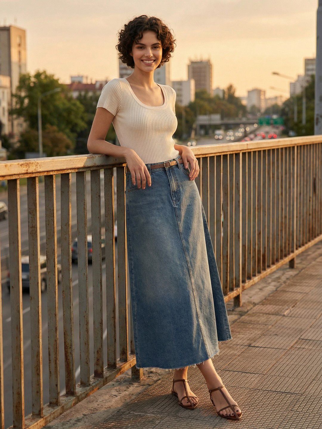 glitchez Denim Maxi-Length Flared Skirts-image-31