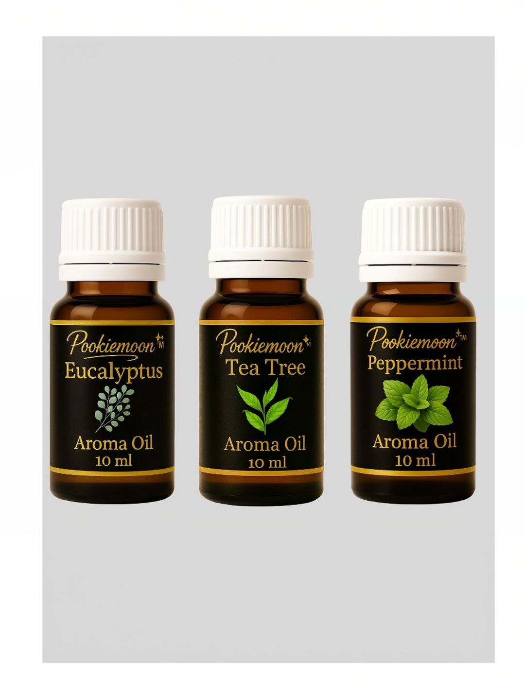 POOKIEMOON 3Pcs Brown Eucalyptus Tea Tree & Peppermint Aroma Essential Oils - 10 ml Each-image-33