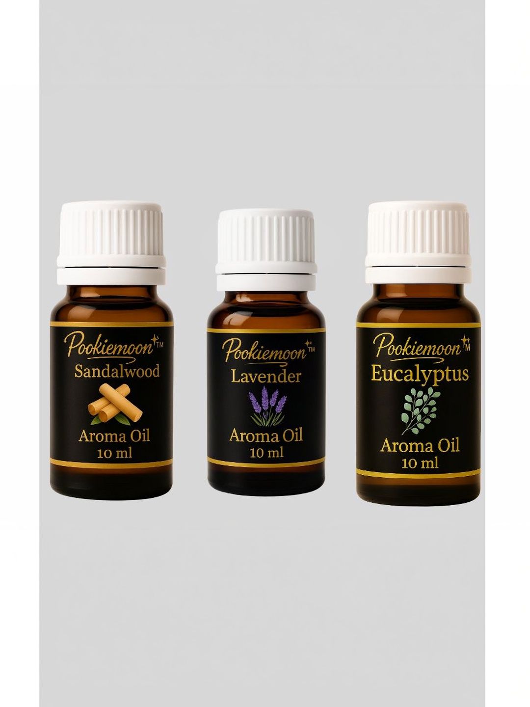 POOKIEMOON 3Pcs Brown Sandalwood Lavender & Eucalyptus Aroma Essential Oils - 10 ml Each-image-10