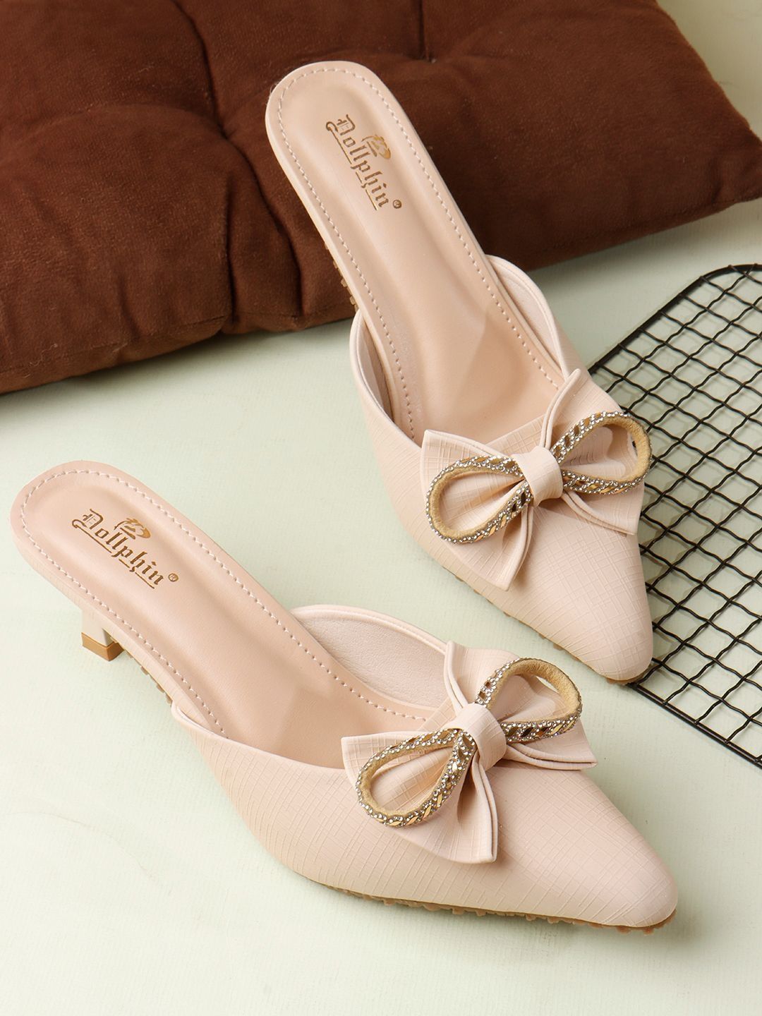 Dollphin Textured PU Party Kitten Mules with Bows-picture-30
