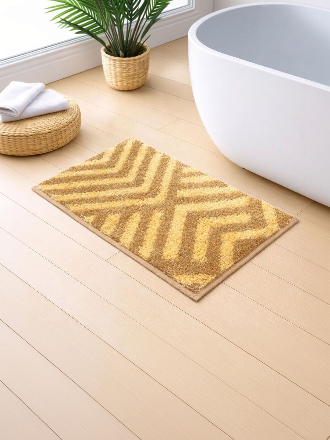 LUXEHOME INTERNATIONA Yellow Self-Design 1600 GSM Bath Rugs-image-20