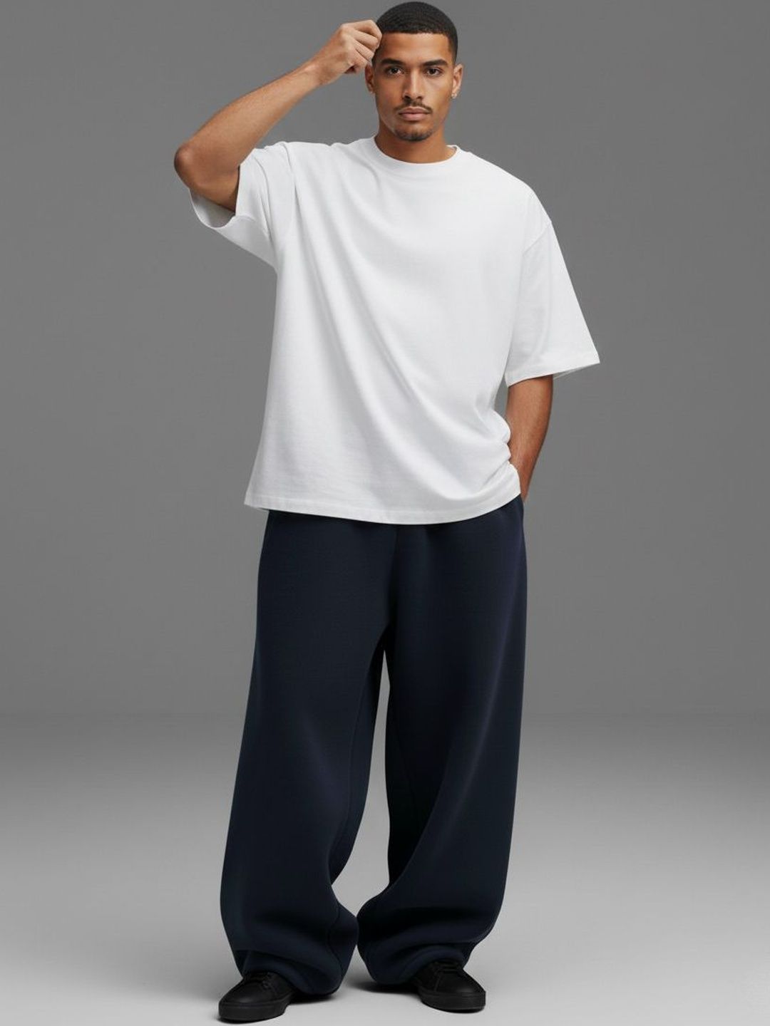 CORNERKICK Men Mid Rise Baggy Track Pants-image-4