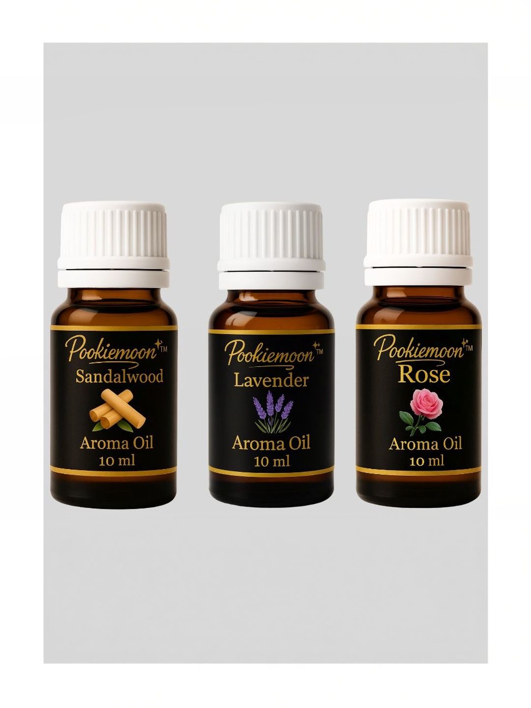 POOKIEMOON 3Pcs Brown Sandalwood Lavender & Rose Aroma Essential Oils - 10 ml Each-image-43