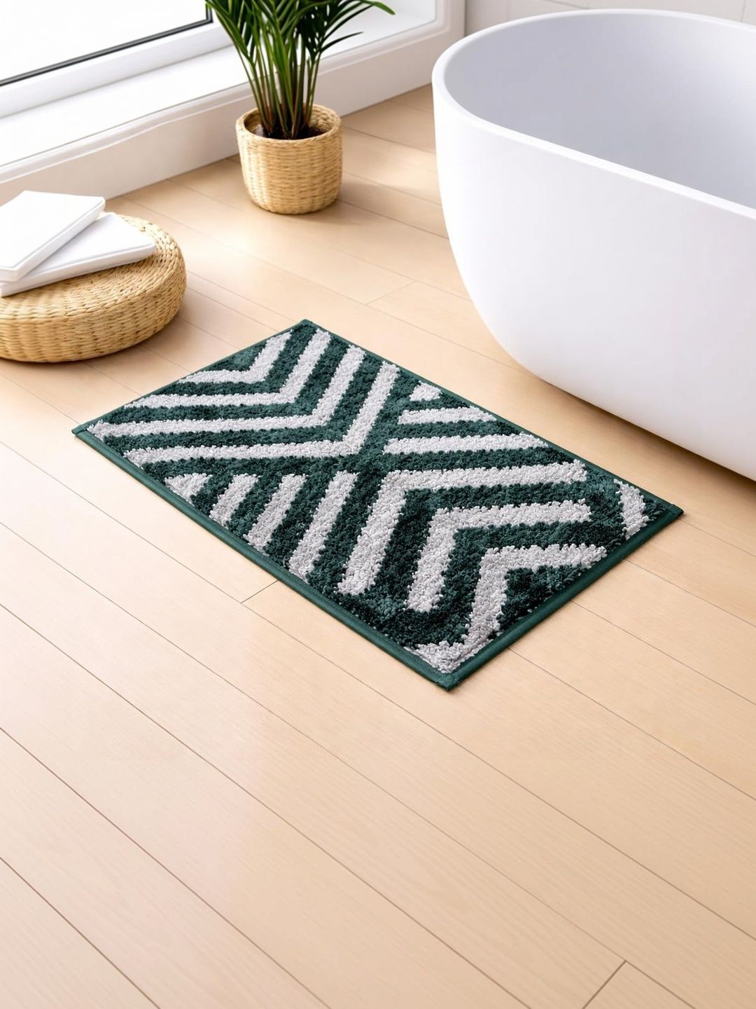 LUXEHOME INTERNATIONAL Green & Grey Self-Design 1600 GSM Bath Rugs-image-35