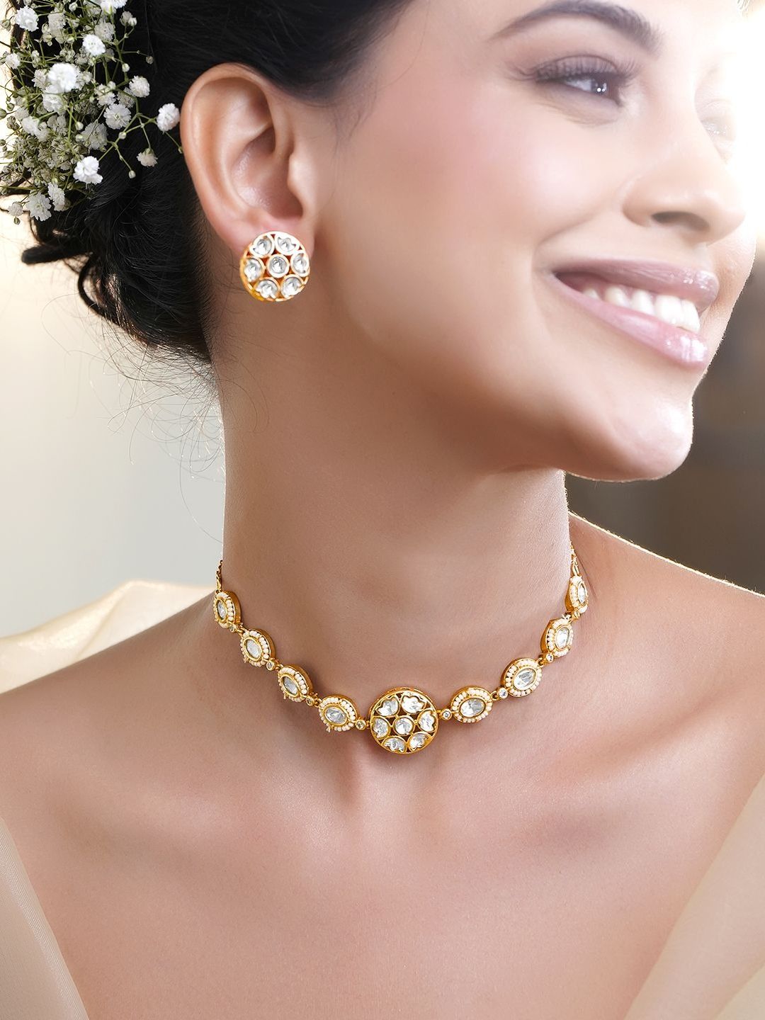 Rubans Women 22K Gold Plated Kundan Studded Choker Necklace Set-picture-35