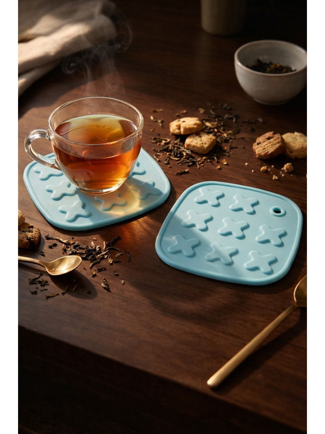 DeoDap 2Pcs Blue Textured Square Cup Coasters-image-19