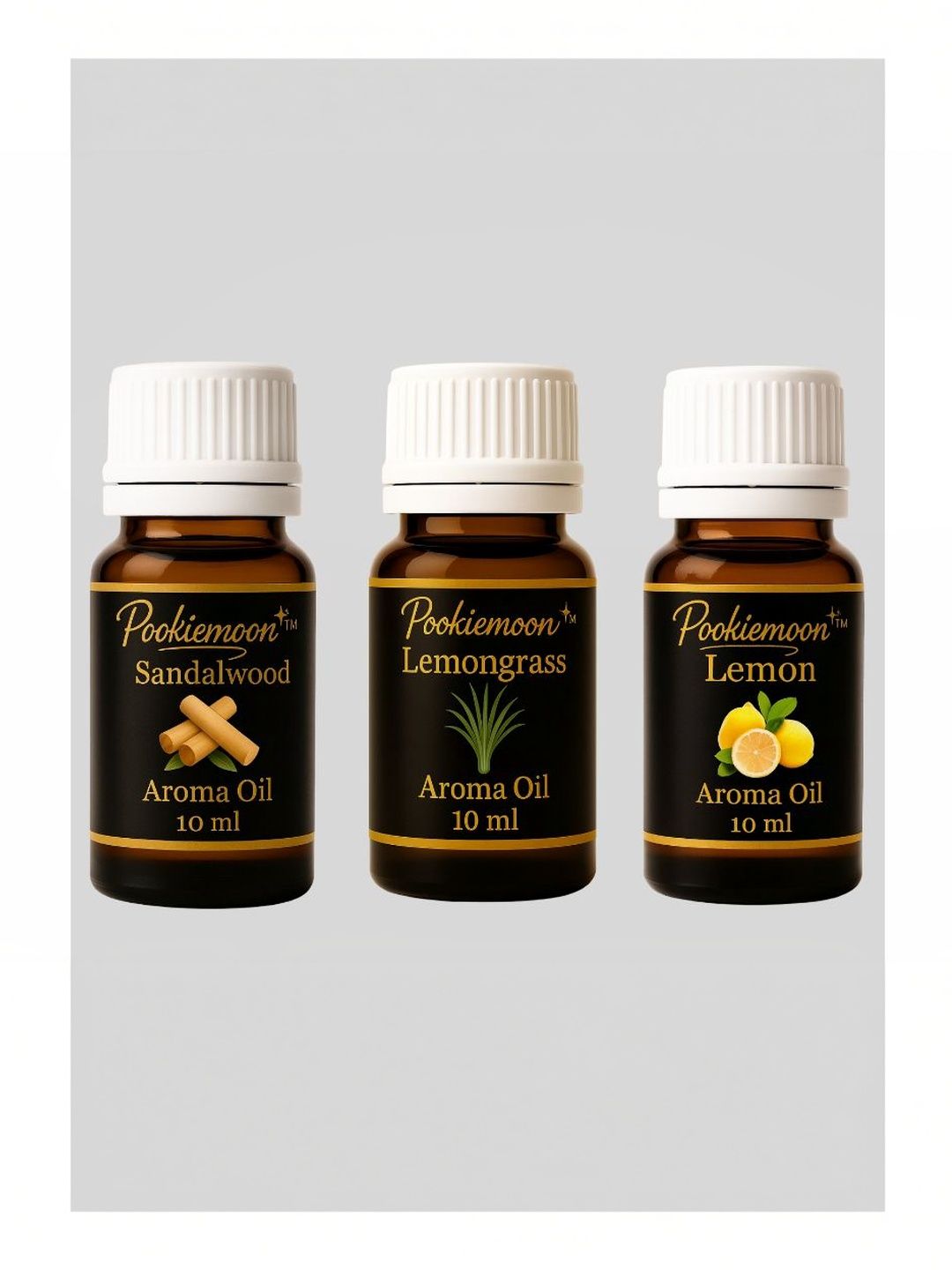 POOKIEMOON 3Pcs Brown Sandalwood Lemongrass & Lemon Aroma Essential Oils - 10 ml Each-image-48