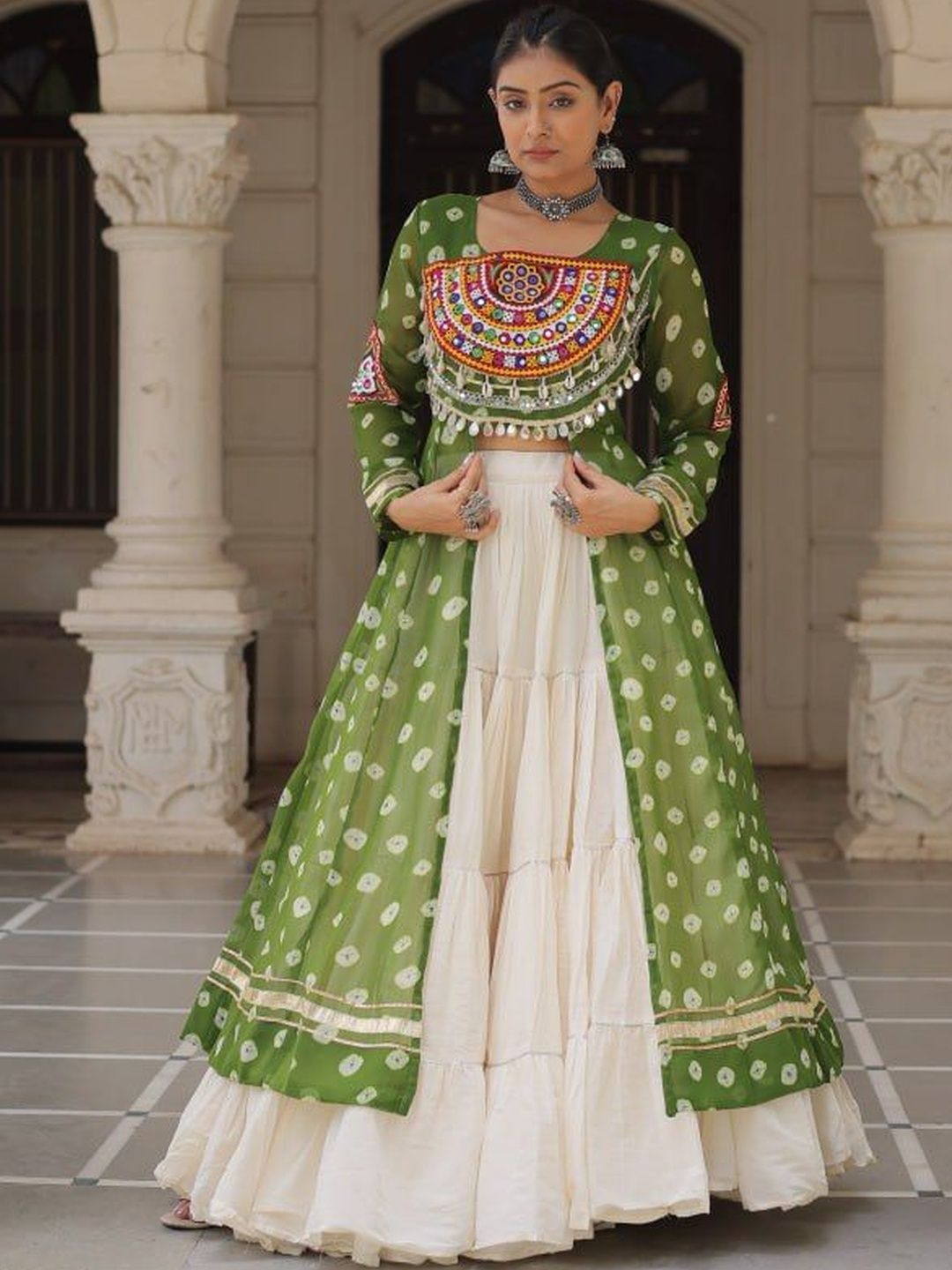 Livewear Embellished Mirror Work Semi-Stitched Lehenga &-image-22
