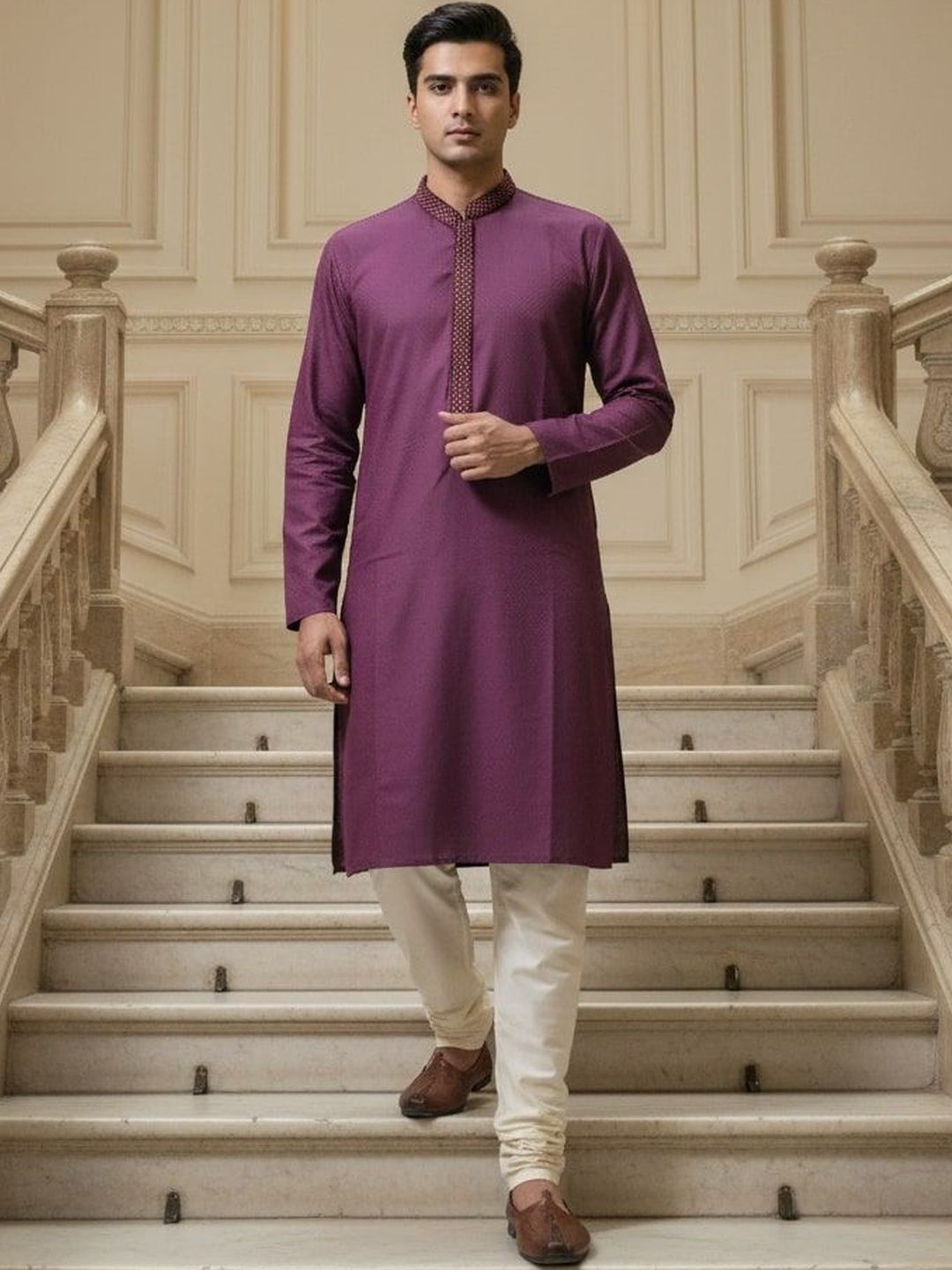 SOURAGYA Men Ethnic Motifs Regular Thread Work Kurta with Pyjamas-picture-14