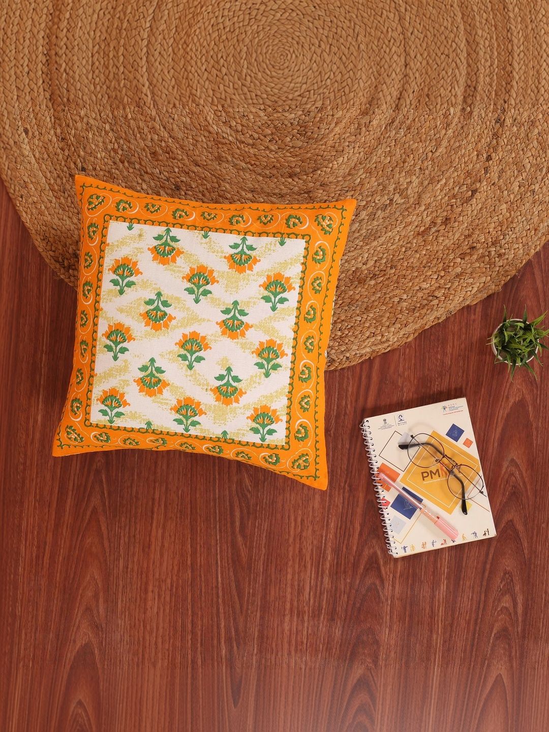 Skykross Yellow & White Set of 5 Floral Square Cushion Covers-picture-56