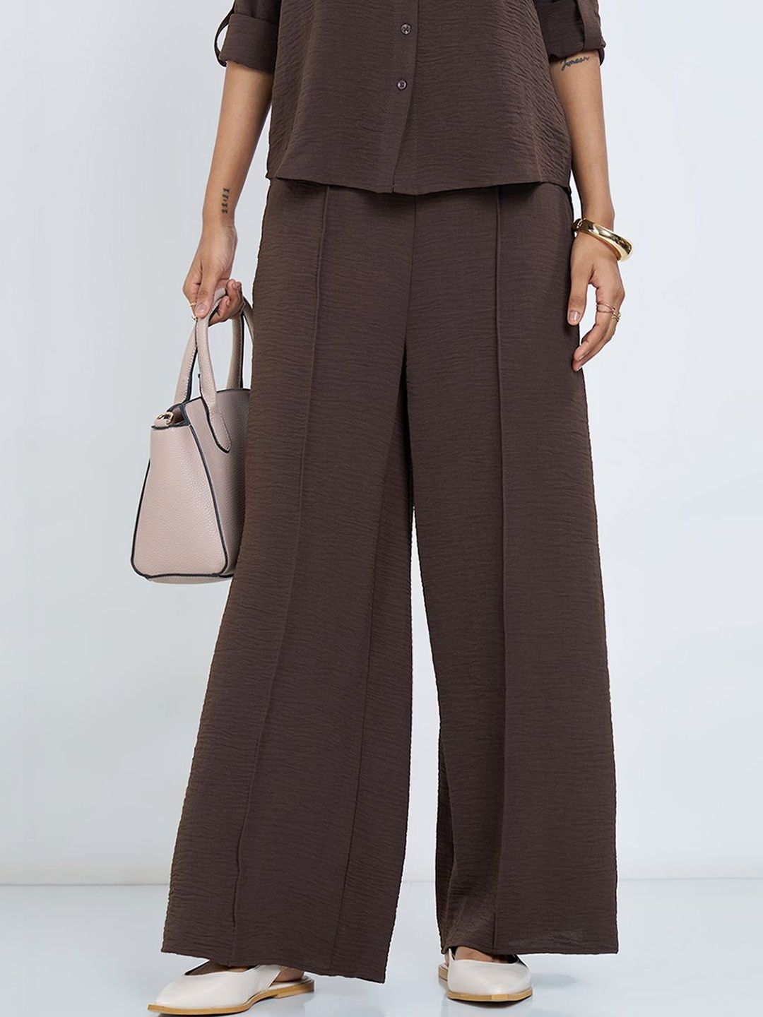 Annabelle by Pantaloons Women Textured Straight Fit High-Rise Trousers