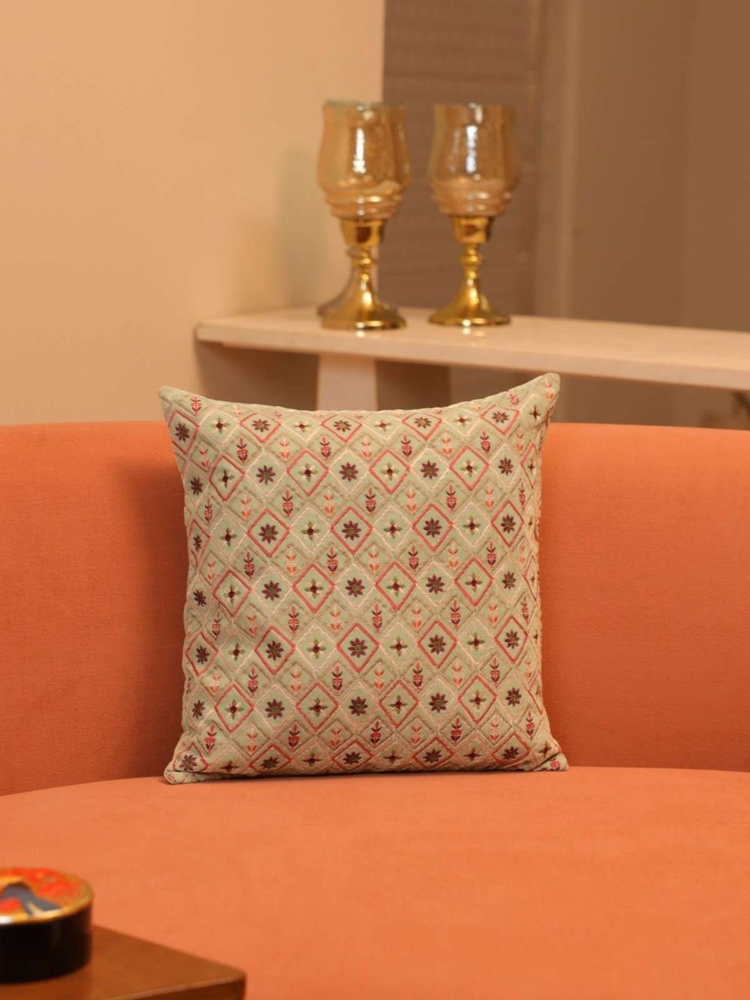 Sangria Green Embroidered Velvet Square Cushion Covers-image-26