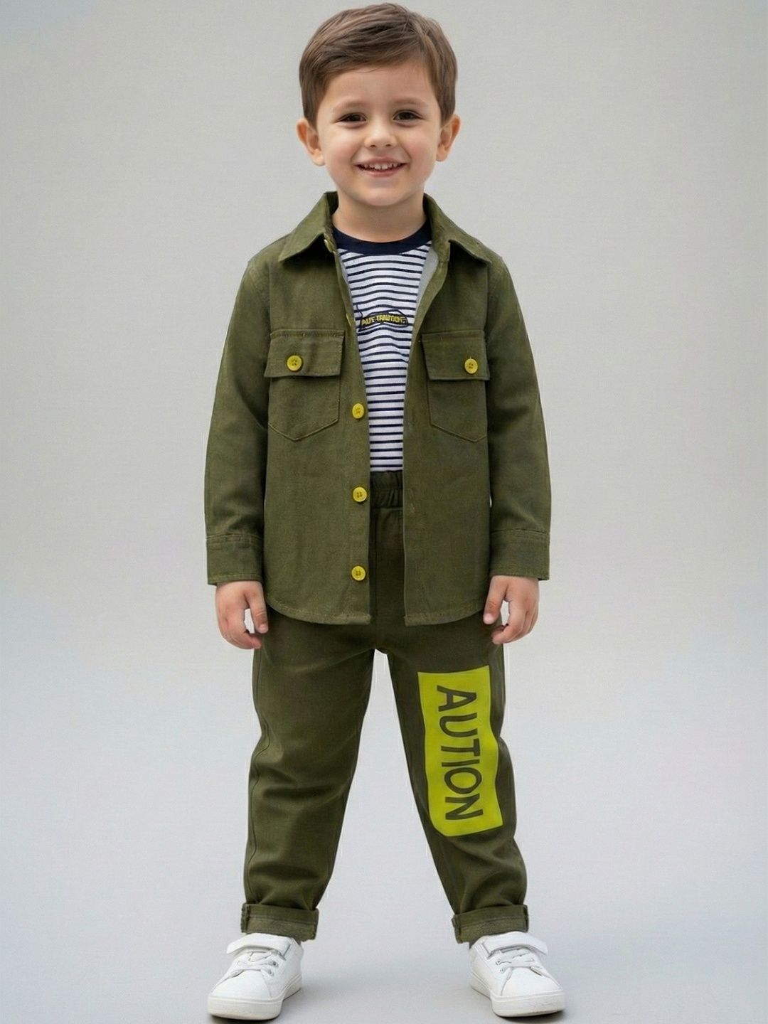 Hikuj Boys Striped T-shirt and Shirt with Trousers-image-33