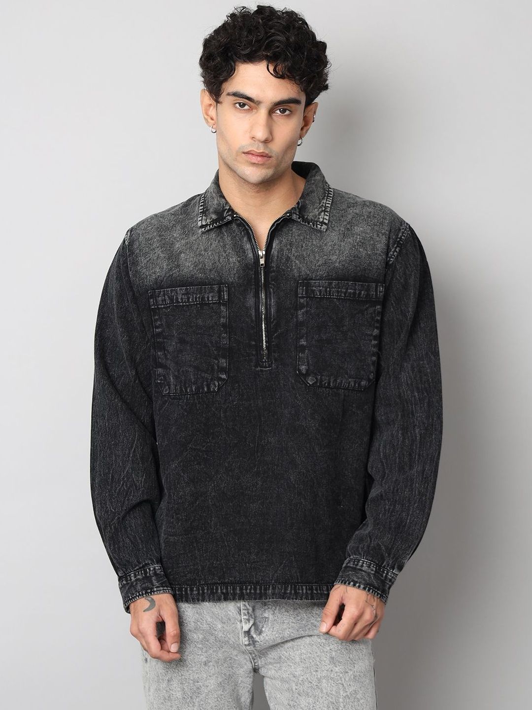 D Finish Men Dyed Polo Collar Pockets T-shirt-image-1