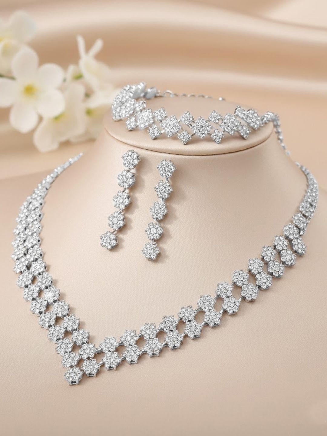 Peora Silver-Plated Cubic Zirconia-Studded Jewellery Set-image-5