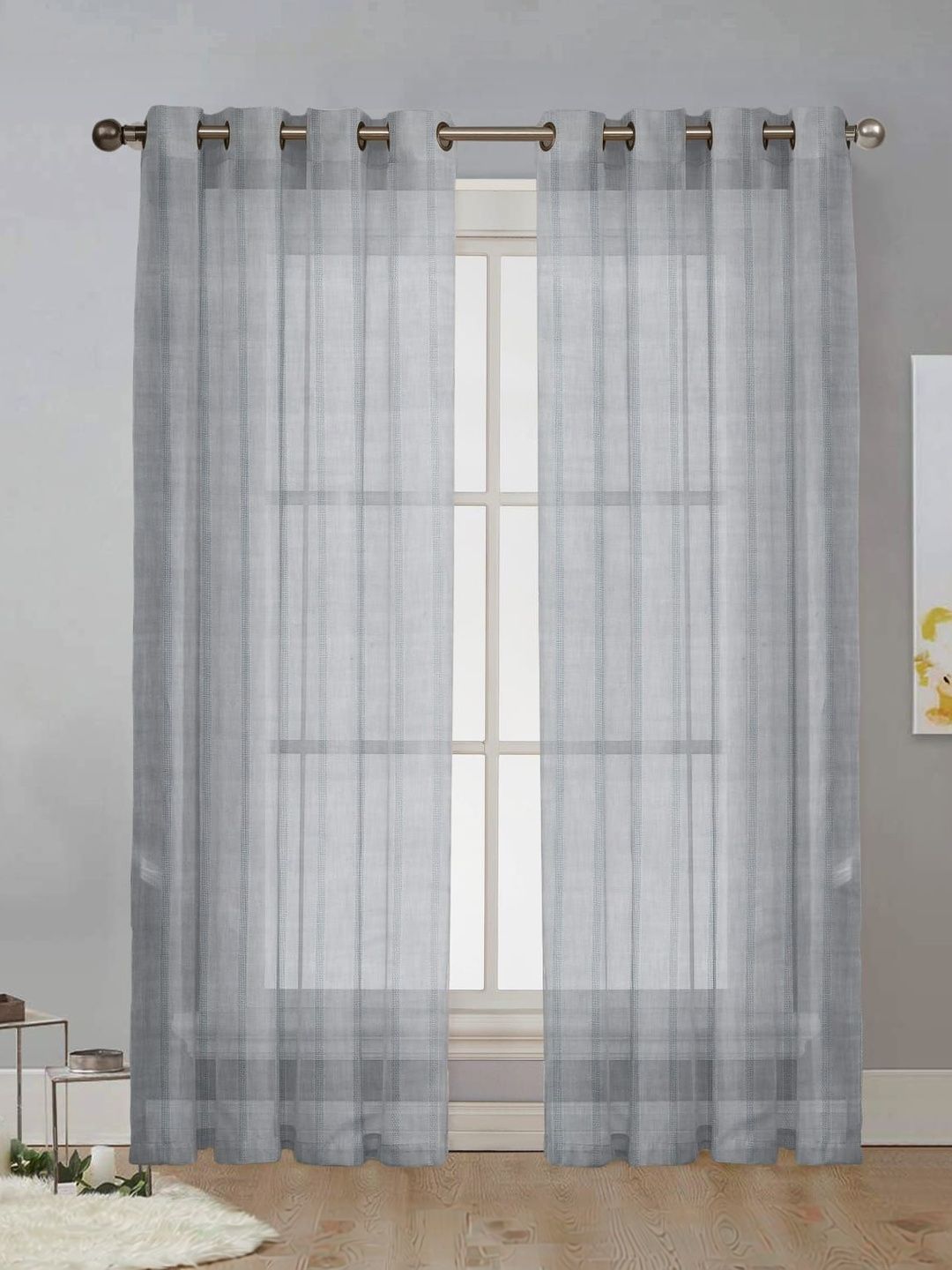 RIDHAAN Grey Striped Sheer Door Curtain-image-26
