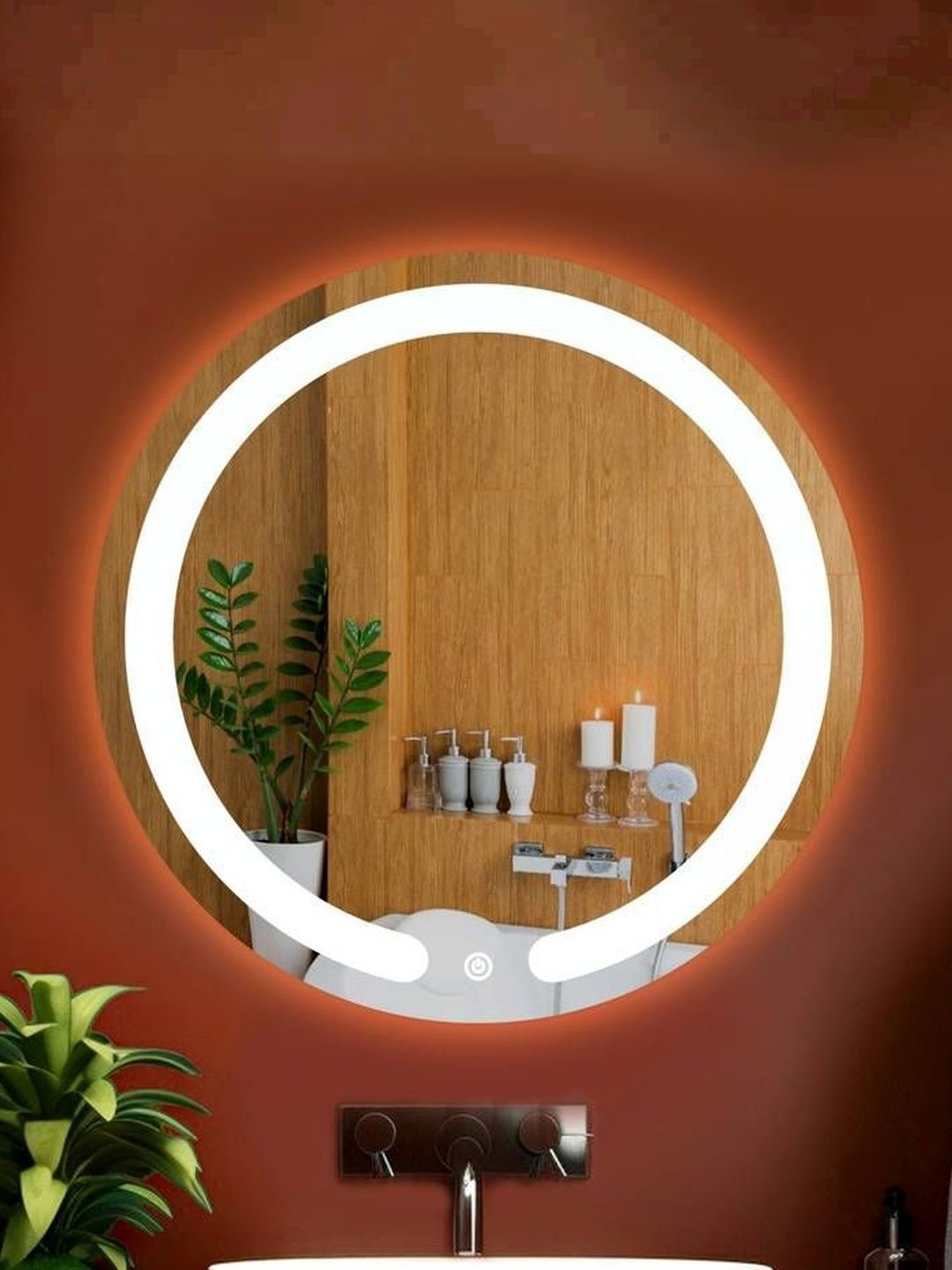ARYAANSH White Round Vanity Mirror Touch Sensor Mirrors-picture-48