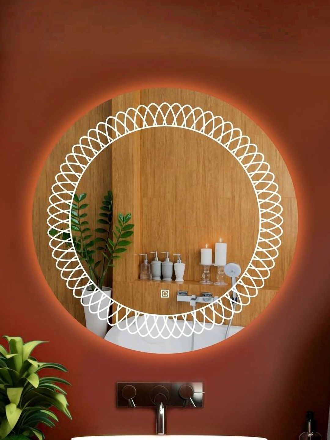 ARYAANSH White Round Vanity Mirror Touch Sensor Mirrors-picture-45