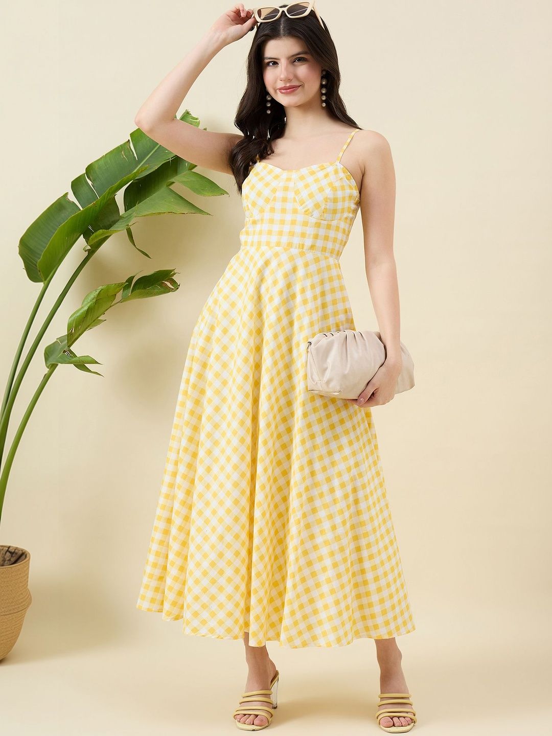 Aritri Checked Fit & Flare Midi Dress view 4