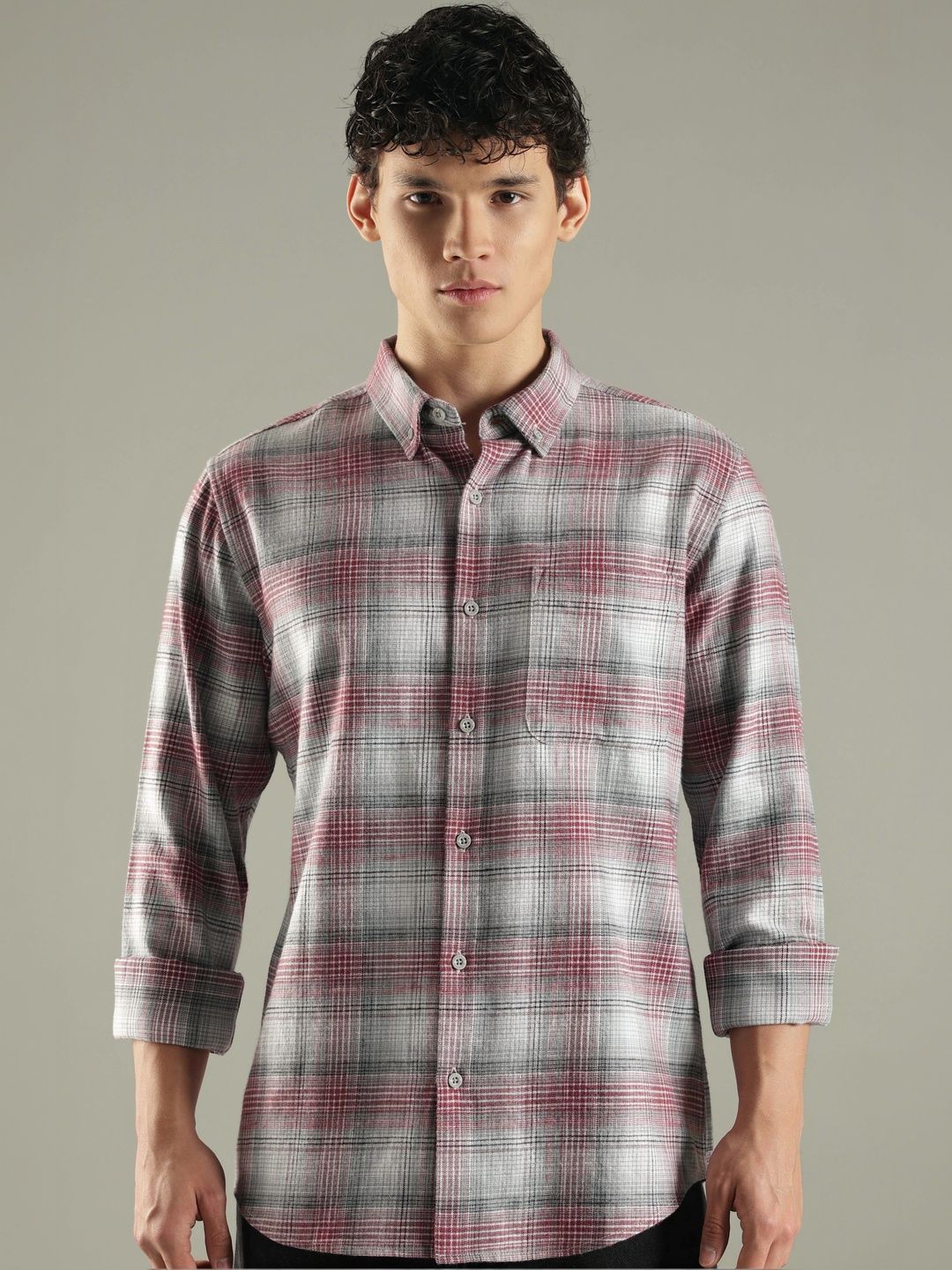 HERE&NOW Men Slim Fit Checked Casual Shirt-picture-19