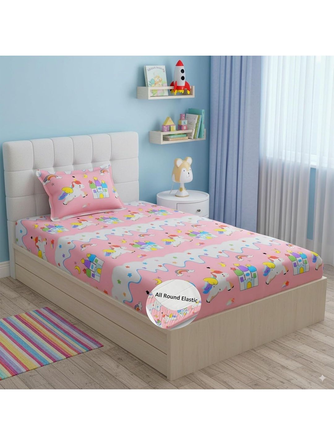 Filymore Pink Conversational 250 TC Single Bedsheet with 1 Pillow Covers-image-4
