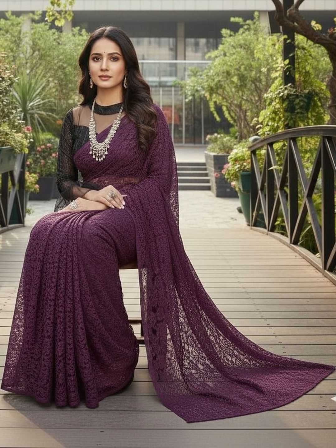 YUGAVEERAA Woven Design Net Designer Saree-picture-28