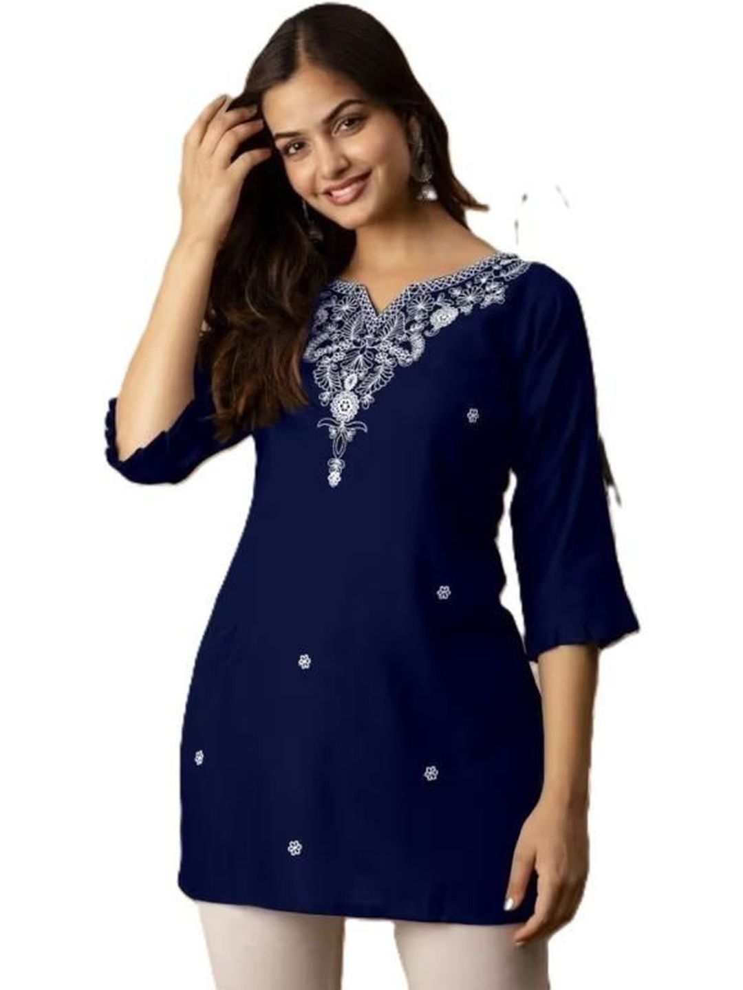 SYNTHIFY Floral Embroidered V-Neck Thread Work Thread Work Kurti-picture-46