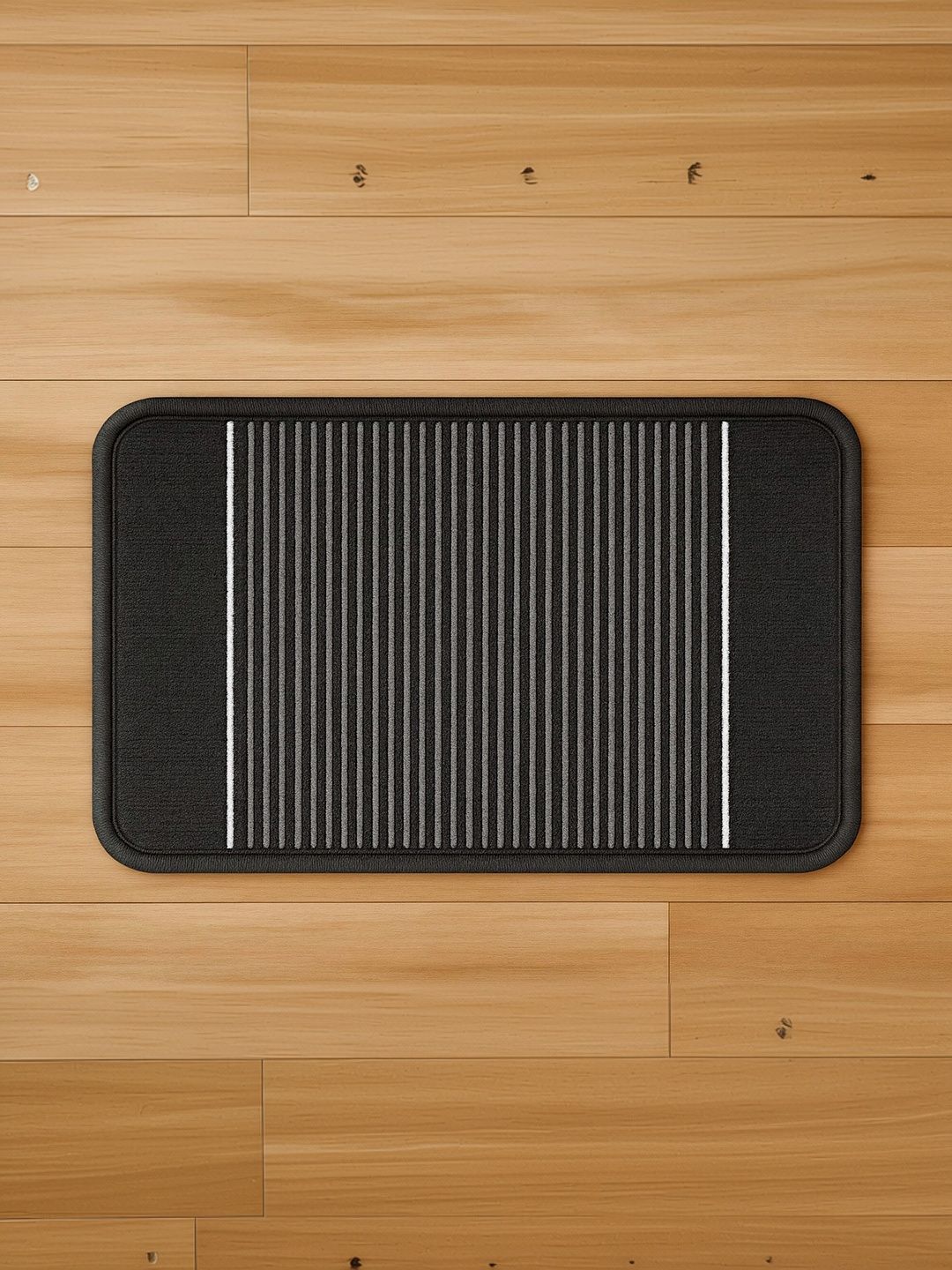GEET CREATIONS Black and Charcoal Striped Anti-Skid Doormats-image-1