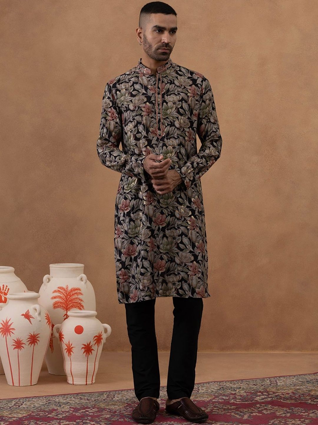 TheEthnic.Co Men Floral Printed Thread Work Kurta-picture-34