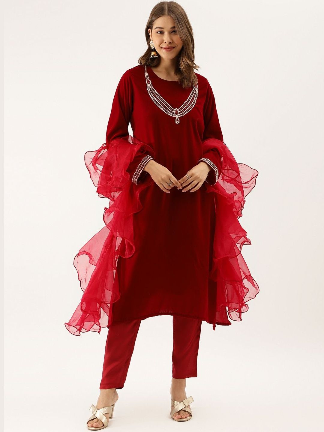 Anouk Rustic Women Regular Beads and Stones Velvet Kurta with Trousers & With Dupatta-image-39