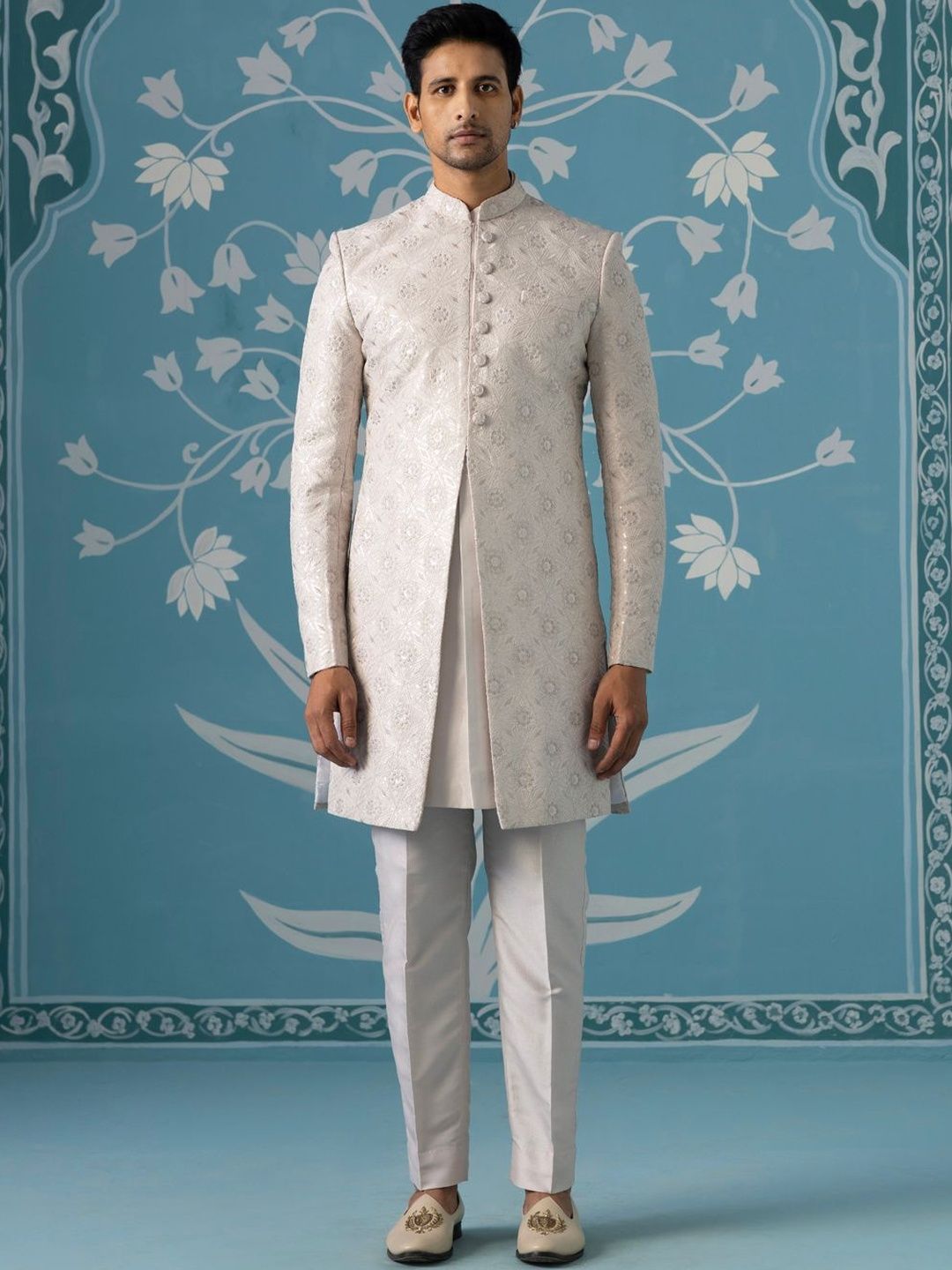 TheEthnic.Co Embroidered Mandarin Collar Sherwani-picture-27