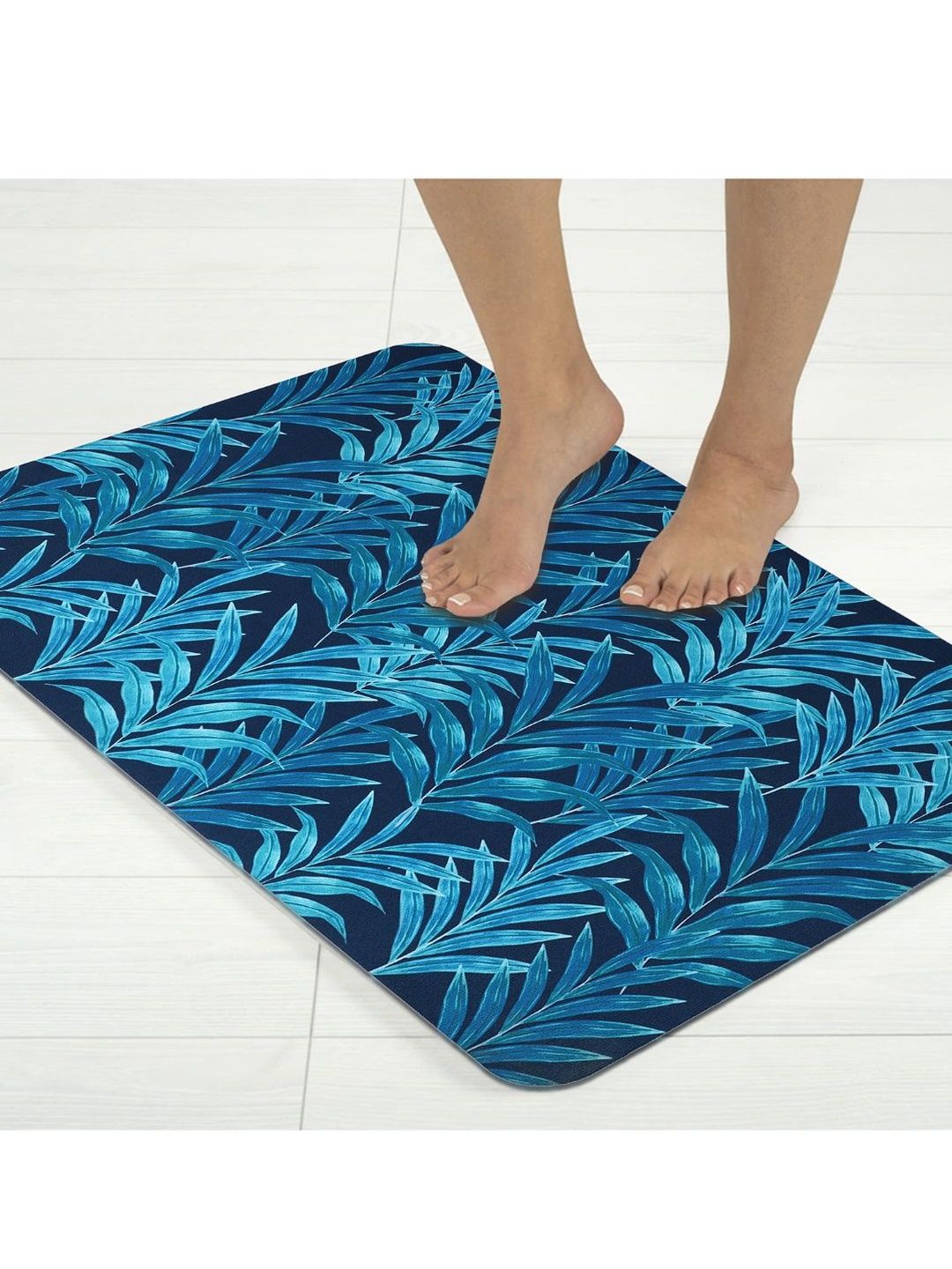Aura Teal Blue Printed Bath Rugs-image-15