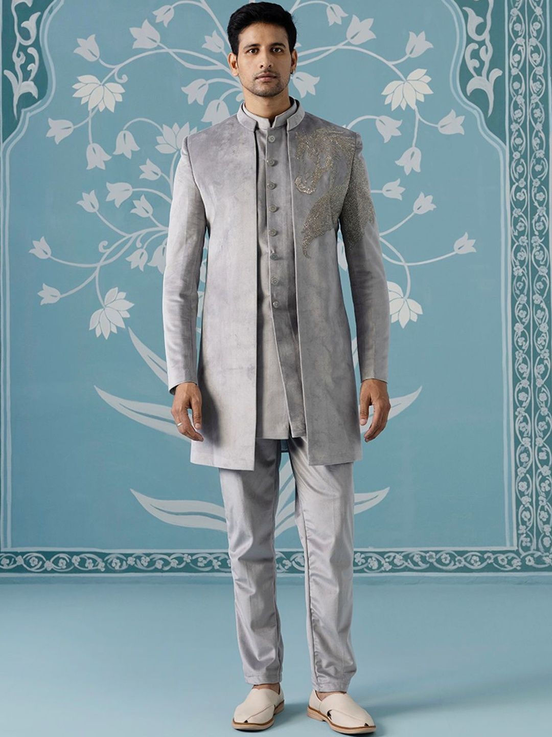 TheEthnic.Co Embroidered Mandarin Collar Sherwani-picture-26