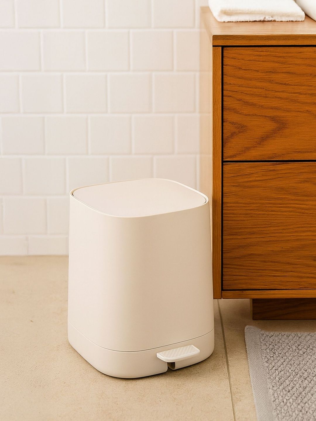 OBSESSIONS Beige Coloured Durable Pedal DustBins- 5L