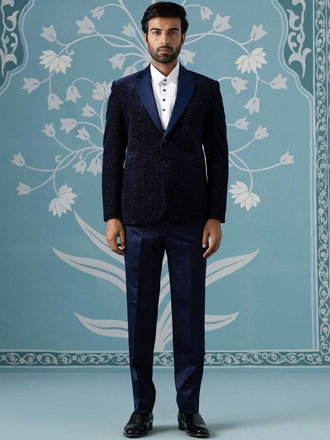 TheEthnic.Co Double Breasted Blazer Blazer Textured Blazer With Tuxedo Shirt-picture-42