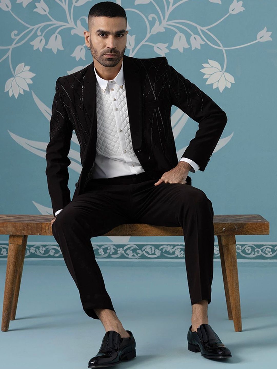 TheEthnic.Co Embroidered Single Breasted Blazer With Tuxedo Shirt-picture-25