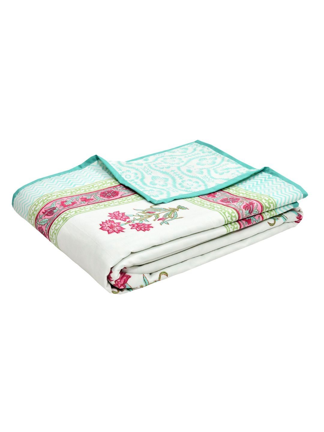 BLOCKS OF INDIA Turquoise Blue & White Floral AC Room 150 GSM Dohar-picture-25