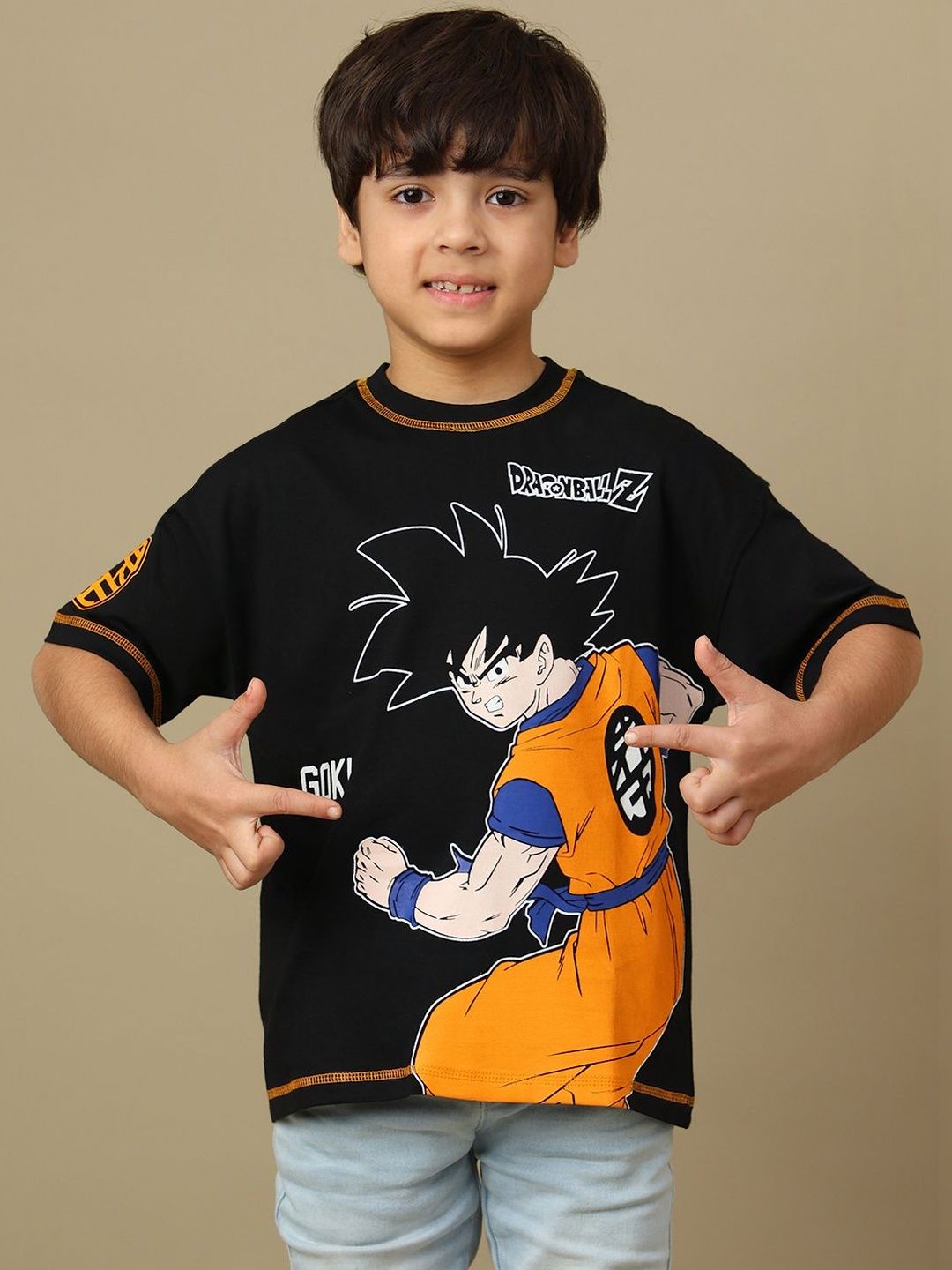 Kids Ville Boys GOKU Dragon Ball Z Printed Pure Cotton Round Neck Oversized T-shirt-picture-10