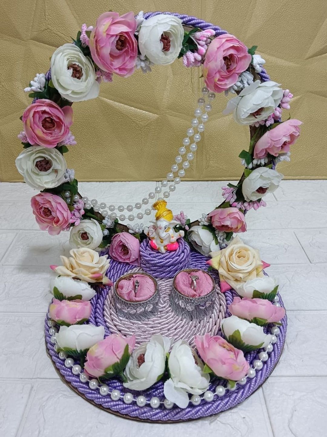 Sellplus Green & Pink Floral Wedding Haldi Mehndi Engagement Plates